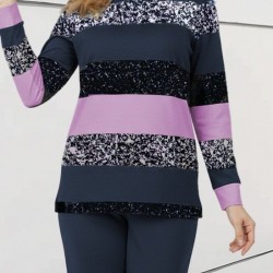 Kadın Uzun Kollu Bisiklet Yaka çizgili Desen Iki Iplik Bluz Ve Pantolon Ikili Takım, 29339 Kadın Uzun Kollu Bisiklet Yaka çizgili Desen Iki Iplik Bluz Ve Pantolon Ikili Takım, 29339