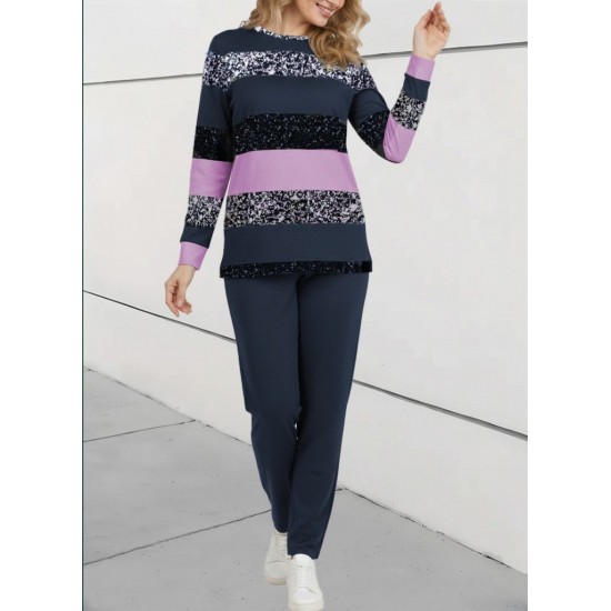 Kadın Uzun Kollu Bisiklet Yaka çizgili Desen Iki Iplik Bluz Ve Pantolon Ikili Takım, 29339 Kadın Uzun Kollu Bisiklet Yaka çizgili Desen Iki Iplik Bluz Ve Pantolon Ikili Takım, 29339