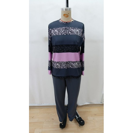 Kadın Uzun Kollu Bisiklet Yaka çizgili Desen Iki Iplik Bluz Ve Pantolon Ikili Takım, 29339 Kadın Uzun Kollu Bisiklet Yaka çizgili Desen Iki Iplik Bluz Ve Pantolon Ikili Takım, 29339