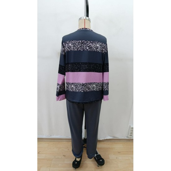 Kadın Uzun Kollu Bisiklet Yaka çizgili Desen Iki Iplik Bluz Ve Pantolon Ikili Takım, 29339 Kadın Uzun Kollu Bisiklet Yaka çizgili Desen Iki Iplik Bluz Ve Pantolon Ikili Takım, 29339