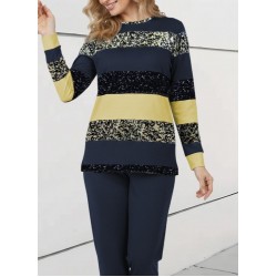 Kadın Uzun Kollu Bisiklet Yaka çizgili Desen Iki Iplik Bluz Ve Pantolon Ikili Takım , 29338 Kadın Uzun Kollu Bisiklet Yaka çizgili Desen Iki Iplik Bluz Ve Pantolon Ikili Takım , 29338