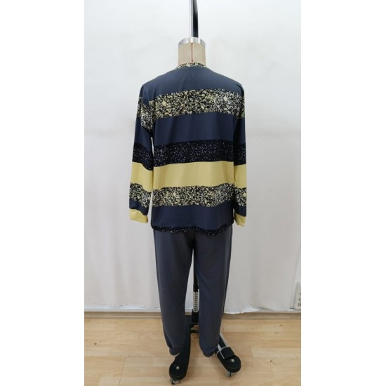 Kadın Uzun Kollu Bisiklet Yaka çizgili Desen Iki Iplik Bluz Ve Pantolon Ikili Takım , 29338 Kadın Uzun Kollu Bisiklet Yaka çizgili Desen Iki Iplik Bluz Ve Pantolon Ikili Takım , 29338