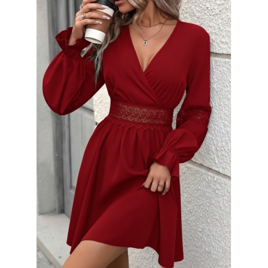 Kadın Uzun Kollu Kruvaze Yakalı Dantelli Fermuar Detaylı Mini Ithal Krep Elbise, 29350 Kadın Uzun Kollu Kruvaze Yakalı Dantelli Fermuar Detaylı Mini Ithal Krep Elbise, 29350