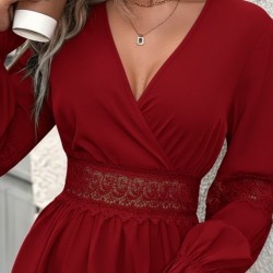 Kadın Uzun Kollu Kruvaze Yakalı Dantelli Fermuar Detaylı Mini Ithal Krep Elbise, 29350 Kadın Uzun Kollu Kruvaze Yakalı Dantelli Fermuar Detaylı Mini Ithal Krep Elbise, 29350