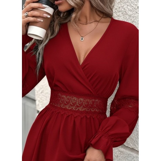 Kadın Uzun Kollu Kruvaze Yakalı Dantelli Fermuar Detaylı Mini Ithal Krep Elbise, 29350 Kadın Uzun Kollu Kruvaze Yakalı Dantelli Fermuar Detaylı Mini Ithal Krep Elbise, 29350