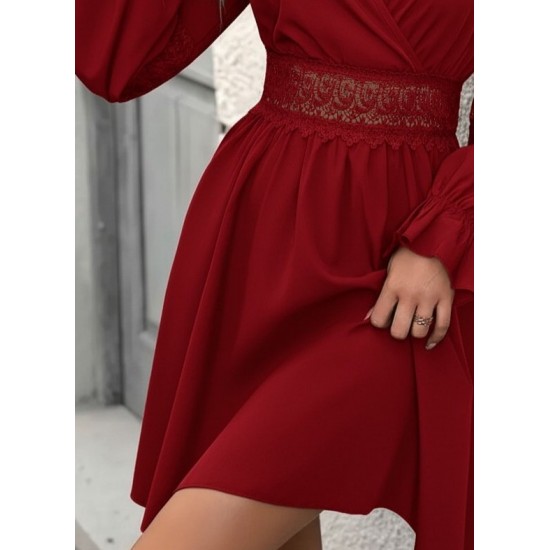 Kadın Uzun Kollu Kruvaze Yakalı Dantelli Fermuar Detaylı Mini Ithal Krep Elbise, 29350 Kadın Uzun Kollu Kruvaze Yakalı Dantelli Fermuar Detaylı Mini Ithal Krep Elbise, 29350