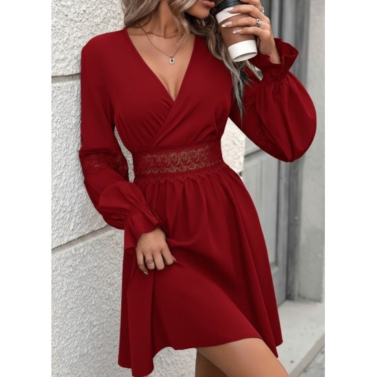 Kadın Uzun Kollu Kruvaze Yakalı Dantelli Fermuar Detaylı Mini Ithal Krep Elbise, 29350 Kadın Uzun Kollu Kruvaze Yakalı Dantelli Fermuar Detaylı Mini Ithal Krep Elbise, 29350