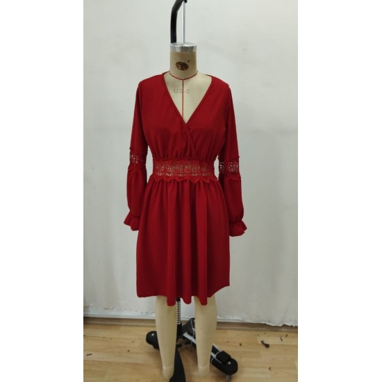 Kadın Uzun Kollu Kruvaze Yakalı Dantelli Fermuar Detaylı Mini Ithal Krep Elbise, 29350 Kadın Uzun Kollu Kruvaze Yakalı Dantelli Fermuar Detaylı Mini Ithal Krep Elbise, 29350