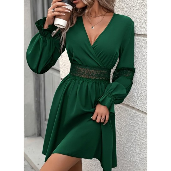 Kadın Uzun Kollu Kruvaze Yakalı Dantelli Fermuar Detaylı Mini Ithal Krep Elbise, 29349 Kadın Uzun Kollu Kruvaze Yakalı Dantelli Fermuar Detaylı Mini Ithal Krep Elbise, 29349