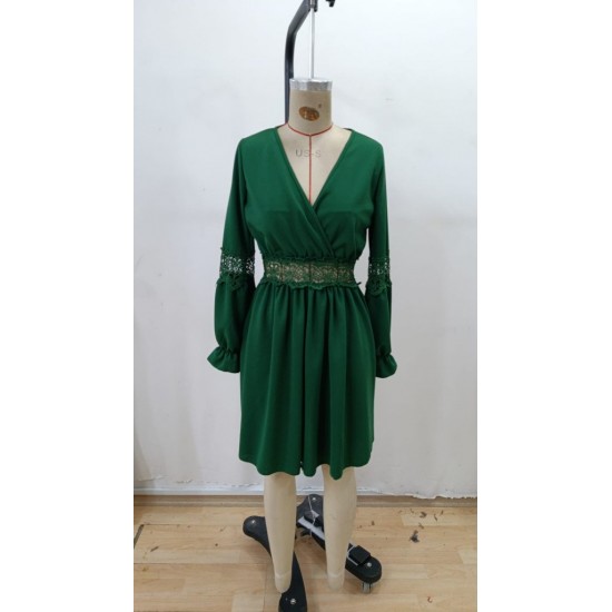 Kadın Uzun Kollu Kruvaze Yakalı Dantelli Fermuar Detaylı Mini Ithal Krep Elbise, 29349 Kadın Uzun Kollu Kruvaze Yakalı Dantelli Fermuar Detaylı Mini Ithal Krep Elbise, 29349