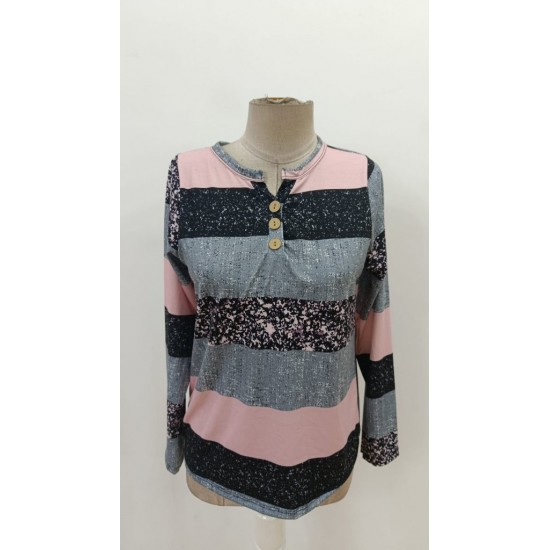 Kadın Uzun Kollu Yakadan Düğmeli çizgili Desenli Süprem Bluz , 29343 Kadın Uzun Kollu Yakadan Düğmeli çizgili Desenli Süprem Bluz , 29343