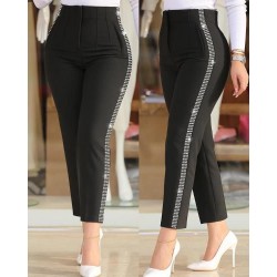 Kadın Yüksek Bel Yanlardan Taş Detaylı Ithal Krep Pantolon , 29357 Kadın Yüksek Bel Yanlardan Taş Detaylı Ithal Krep Pantolon , 29357