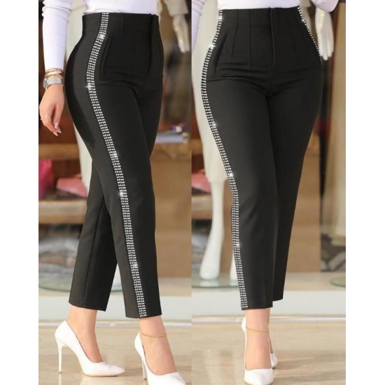 Kadın Yüksek Bel Yanlardan Taş Detaylı Ithal Krep Pantolon , 29357 Kadın Yüksek Bel Yanlardan Taş Detaylı Ithal Krep Pantolon , 29357