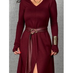 Kadın Uzun Kollu Yakalı Belden Deri Detaylı Kuşaklı Yırtmaçlı Midi Viskon Iki Iplik Elbise, 29359 Kadın Uzun Kollu Yakalı Belden Deri Detaylı Kuşaklı Yırtmaçlı Midi Viskon Iki Iplik Elbise, 29359