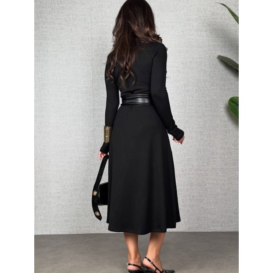 Kadın Uzun Kollu Yakalı Belden Deri Detaylı Kuşaklı Yırtmaçlı Midi Viskon Iki Iplik Elbise , 29358 Kadın Uzun Kollu Yakalı Belden Deri Detaylı Kuşaklı Yırtmaçlı Midi Viskon Iki Iplik Elbise , 29358