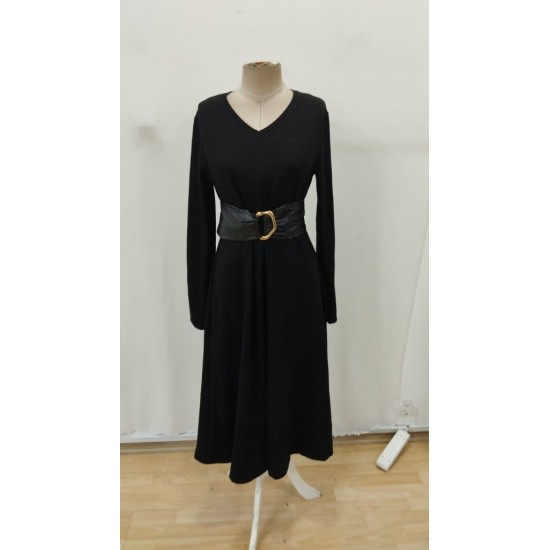 Kadın Uzun Kollu Yakalı Belden Deri Detaylı Kuşaklı Yırtmaçlı Midi Viskon Iki Iplik Elbise , 29358 Kadın Uzun Kollu Yakalı Belden Deri Detaylı Kuşaklı Yırtmaçlı Midi Viskon Iki Iplik Elbise , 29358