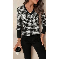 Kadın Uzun Kollu V Yakalı Desenli Süprem Bluz , 29372