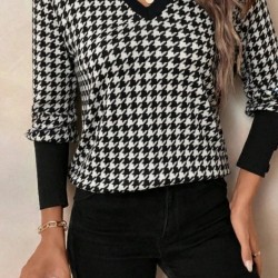 Kadın Uzun Kollu V Yakalı Desenli Süprem Bluz , 29372