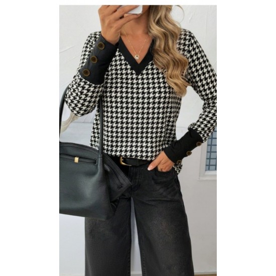 Kadın Uzun Kollu V Yakalı Desenli Süprem Bluz , 29372 Kadın Uzun Kollu V Yakalı Desenli Süprem Bluz , 29372