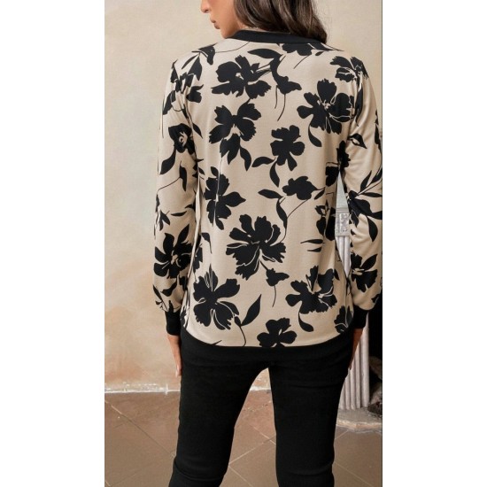 Kadın Uzun Kollu V Yakalı Desenli Süprem Bluz , 29369 Kadın Uzun Kollu V Yakalı Desenli Süprem Bluz , 29369
