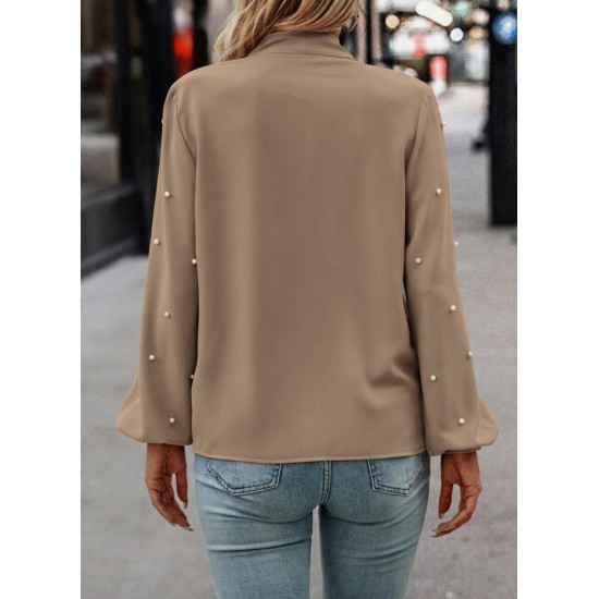 Kadın Uzun Kollu Yakadan Fiyonklu Incili Ithal Krep Bluz, 29391 Kadın Uzun Kollu Yakadan Fiyonklu Incili Ithal Krep Bluz, 29391