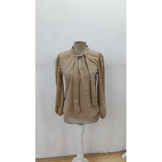 Kadın Uzun Kollu Yakadan Fiyonklu Incili Ithal Krep Bluz, 29391 Kadın Uzun Kollu Yakadan Fiyonklu Incili Ithal Krep Bluz, 29391