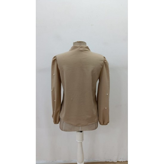 Kadın Uzun Kollu Yakadan Fiyonklu Incili Ithal Krep Bluz, 29391 Kadın Uzun Kollu Yakadan Fiyonklu Incili Ithal Krep Bluz, 29391