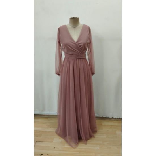 Kadın Uzun Kollu Kruvaze Yakalı Belden Kuşaklı Tüllü Uzun Ithal Krep Elbise, 29378 Kadın Uzun Kollu Kruvaze Yakalı Belden Kuşaklı Tüllü Uzun Ithal Krep Elbise, 29378