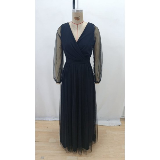 Kadın Uzun Kollu Kruvaze Yakalı Belden Kuşaklı Tüllü Uzun Ithal Krep Elbise , 29377 Kadın Uzun Kollu Kruvaze Yakalı Belden Kuşaklı Tüllü Uzun Ithal Krep Elbise , 29377