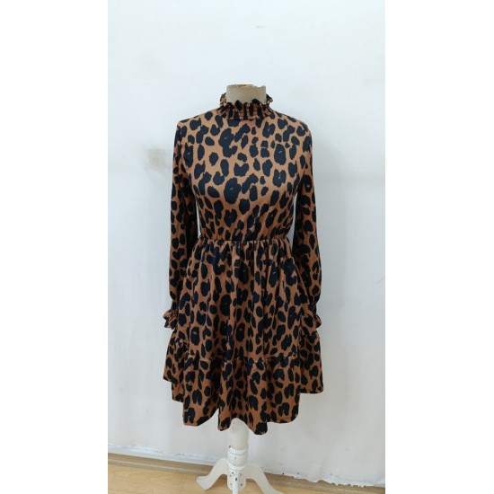 Kadın Uzun Kollu Yarı Balıkçı Yaka Leopar Desenli Modal Mini Elbise , 29395 Kadın Uzun Kollu Yarı Balıkçı Yaka Leopar Desenli Modal Mini Elbise , 29395