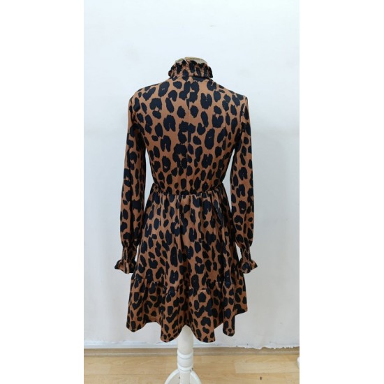 Kadın Uzun Kollu Yarı Balıkçı Yaka Leopar Desenli Modal Mini Elbise , 29395 Kadın Uzun Kollu Yarı Balıkçı Yaka Leopar Desenli Modal Mini Elbise , 29395