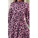 Kadın Uzun Kollu Yarı Balıkçı Yaka Leopar Desenli Modal Mini Elbise , 29393