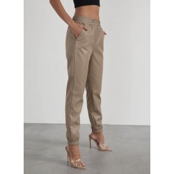 Kadın Yüksek Bel Lastikli önü Düğmeli Deri Pantolon , 29404 Kadın Yüksek Bel Lastikli önü Düğmeli Deri Pantolon , 29404