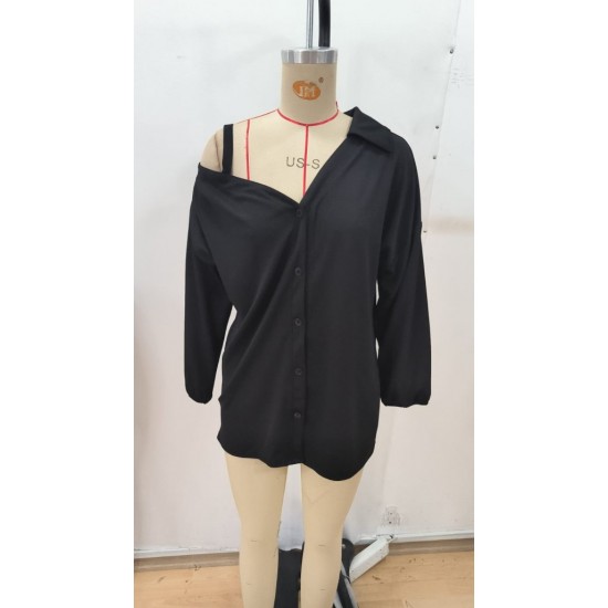 Kadın Tek Omuzdan Açık Askılı Uzun Kollu Yakalı önden Düğmeli Gömlek, 29402