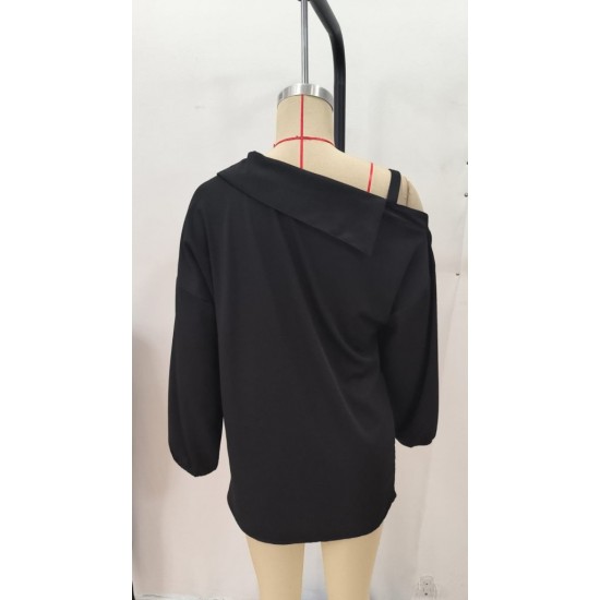 Kadın Tek Omuzdan Açık Askılı Uzun Kollu Yakalı önden Düğmeli Gömlek, 29402