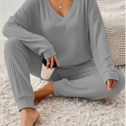 Kadın Uzun Kollu V Yakalı Kaşkorse Bluz Ve Pantolon Ikili Takım , 29401