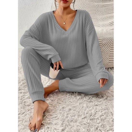 Kadın Uzun Kollu V Yakalı Kaşkorse Bluz Ve Pantolon Ikili Takım , 29401
