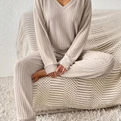 Kadın Uzun Kollu V Yakalı Kaşkorse Bluz Ve Pantolon Ikili Takım , 29400