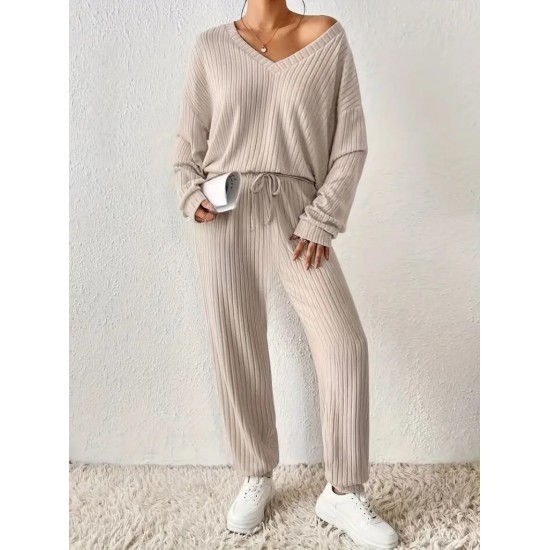 Kadın Uzun Kollu V Yakalı Kaşkorse Bluz Ve Pantolon Ikili Takım , 29400