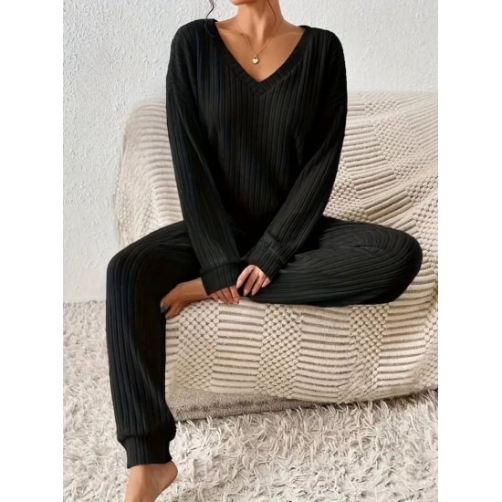 Kadın Uzun Kollu V Yakalı Kaşkorse Bluz Ve Pantolon Ikili Takım , 29399