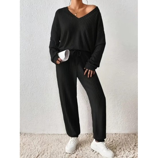 Kadın Uzun Kollu V Yakalı Kaşkorse Bluz Ve Pantolon Ikili Takım , 29399