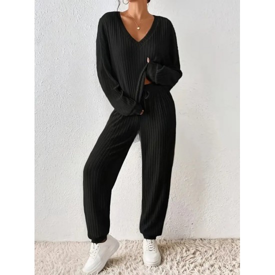 Kadın Uzun Kollu V Yakalı Kaşkorse Bluz Ve Pantolon Ikili Takım , 29399