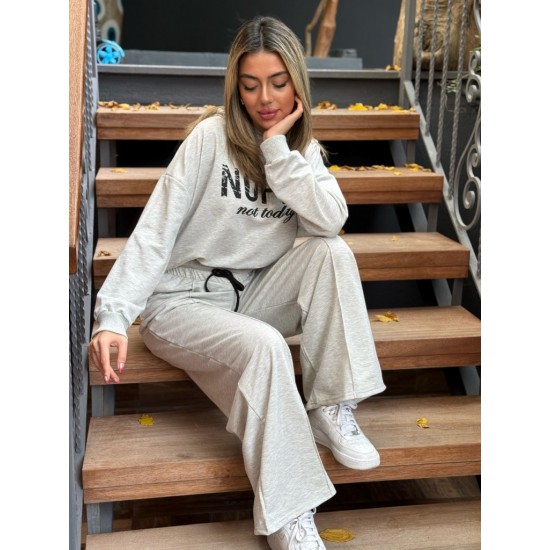 Kadın Uzun Kollu Nope Baskılı Beli Ribanalı Ikili Takım , 29396