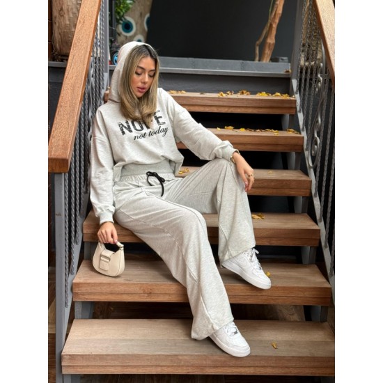 Kadın Uzun Kollu Nope Baskılı Beli Ribanalı Ikili Takım , 29396