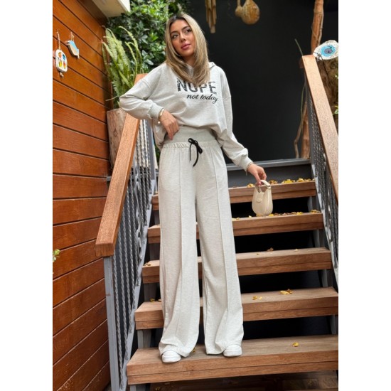 Kadın Uzun Kollu Nope Baskılı Beli Ribanalı Ikili Takım , 29396