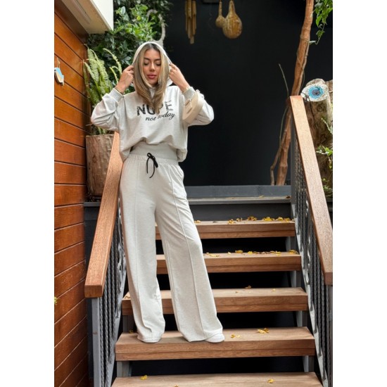 Kadın Uzun Kollu Nope Baskılı Beli Ribanalı Ikili Takım , 29396