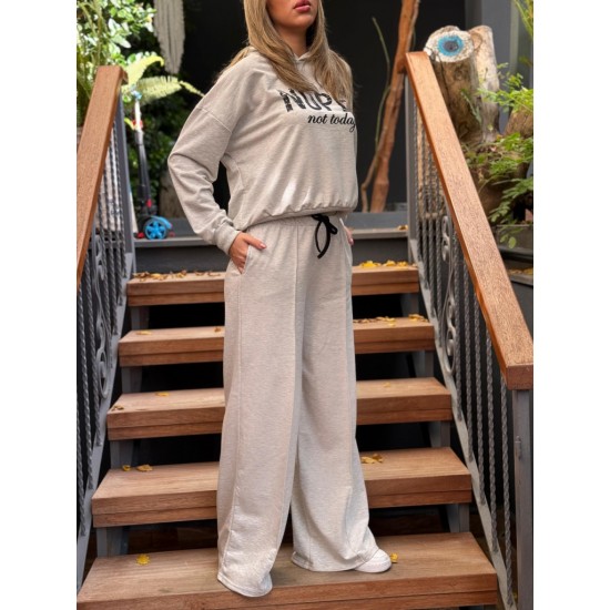 Kadın Uzun Kollu Nope Baskılı Beli Ribanalı Ikili Takım , 29396