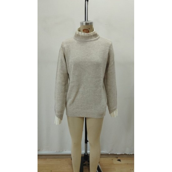 Kadın Uzun Kollu Fırfırlı Yakalı Triko Krem Bluz , 29407