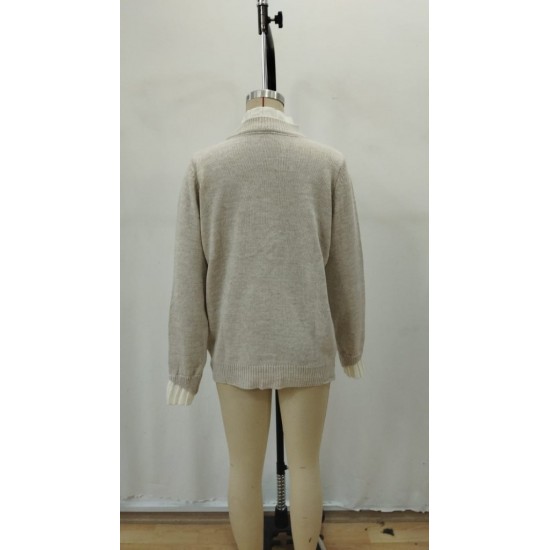 Kadın Uzun Kollu Fırfırlı Yakalı Triko Krem Bluz , 29407