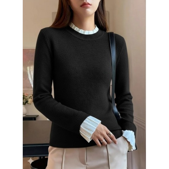 Kadın Uzun Kollu Fırfırlı Yakalı Triko Bluz , 29406